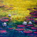 Waterlilies 5' nature acrylic painting by artist Chaitan Bhosale, 36x60 inch, on canvas