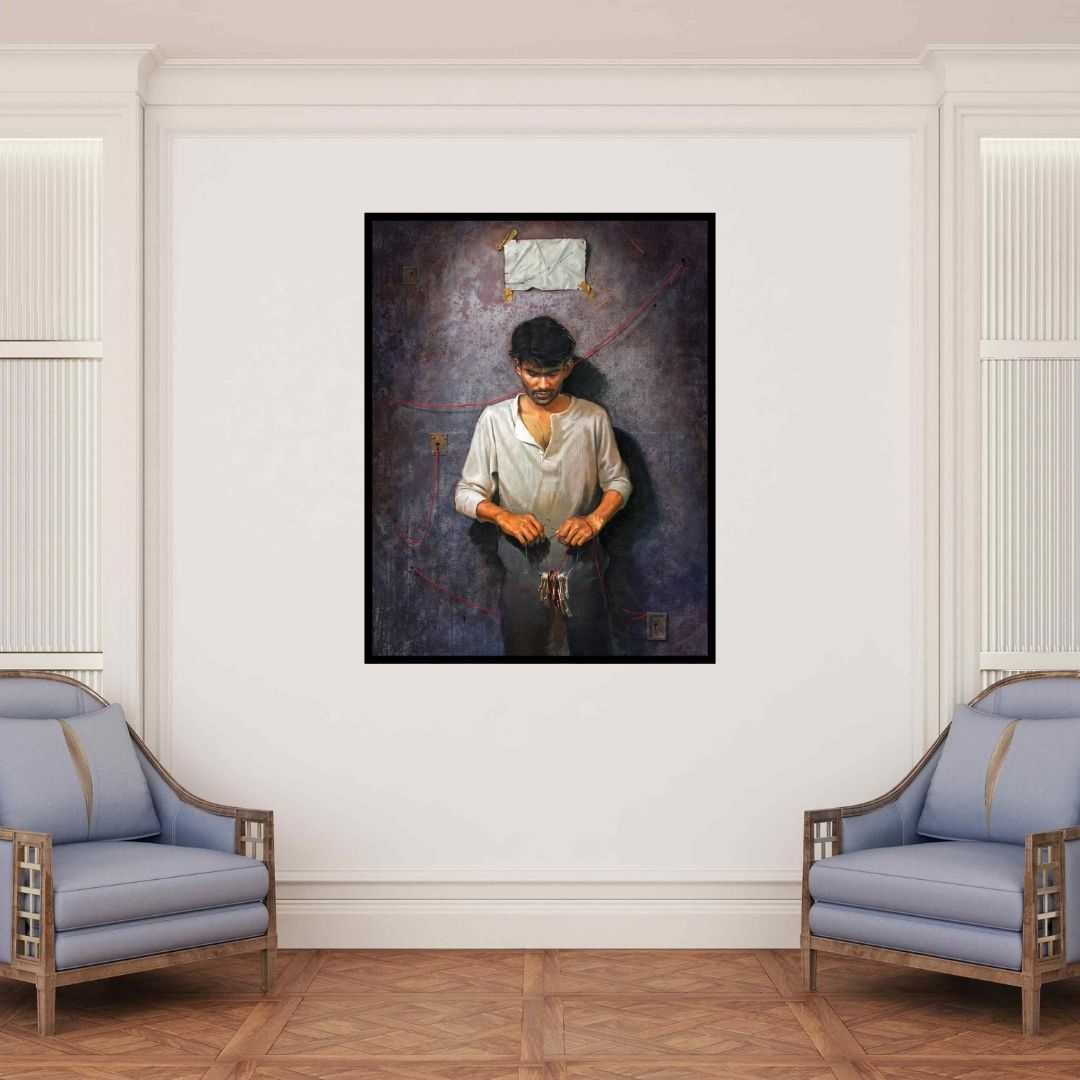 In-situ view of Amit Thombare's 'Way' painting in a room