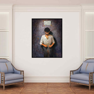 In-situ view of Amit Thombare's 'Way' painting in a room