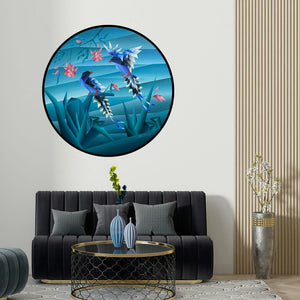 Nirakar Chowdhury's 'Way Of Sitting 3 (Azure Encounter)' painting visualized above a sofa in a contemporary room.