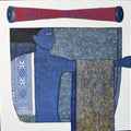 Weaver With Golden Threads' figurative acrylic painting by artist Pravin Randive, 48x48 inch, on canvas