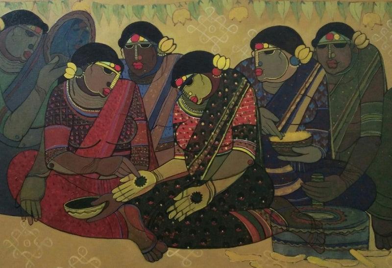 Figurative acrylic painting titled 'Wedding Ceremony', 20x28 inches, by artist Priyanka Chivte on Canvas