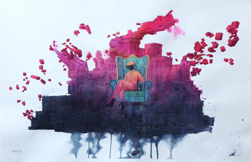 The Weight Of Growth 5' contemporary watercolor painting by artist Jasbinder Singh, 30x42 inch, on fabriano paper