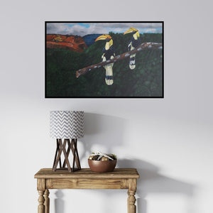 In-situ view of Yashodan Heblekar's 'Western Aghast (A Disrupted Harmony)' painting in a room