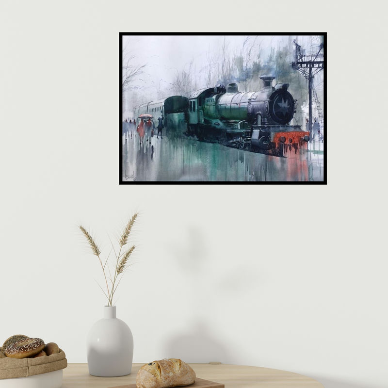 In-situ view of Bijay Biswaal's 'Wet Platform 21' painting in a room