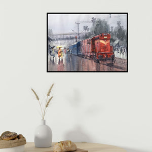 In-situ view of Bijay Biswaal's 'Wet Platform 31' painting in a room