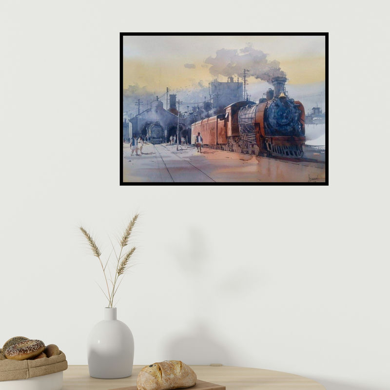 In-situ view of Bijay Biswaal's 'Wet Platform 32' painting in a room