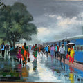 Wet Platform' cityscape acrylic painting by artist Bijay Biswaal, 24x48 inch, on canvas