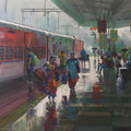 Wet Platform 53' cityscape acrylic painting by artist Bijay Biswaal, 30x36 inch, on canvas