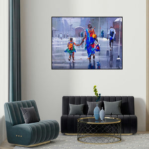 'Wet Platform Iv' painting by Bijay Biswaal shown on a wall in a furnished room.