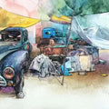 Transportation mixed media painting titled 'Wheels At Rest 1', 11x15 inches, by artist Aditya Phadke on Paper