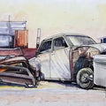 Transportation mixed media painting titled 'Wheels At Rest 12', 8x12 inches, by artist Aditya Phadke on Paper