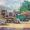 Transportation mixed media painting titled 'Wheels At Rest 6', 8x12 inches, by artist Aditya Phadke on Paper