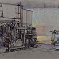 Transportation mixed media painting titled 'Wheels At Rest 9', 8x12 inches, by artist Aditya Phadke on Paper