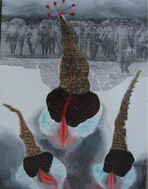 When Spring Comes In The City (Emergence) by Mithun Dasgupta, Original Mixed Media Fantasy Painting on Acid Free Paper, X-Small Vertical Wall Art