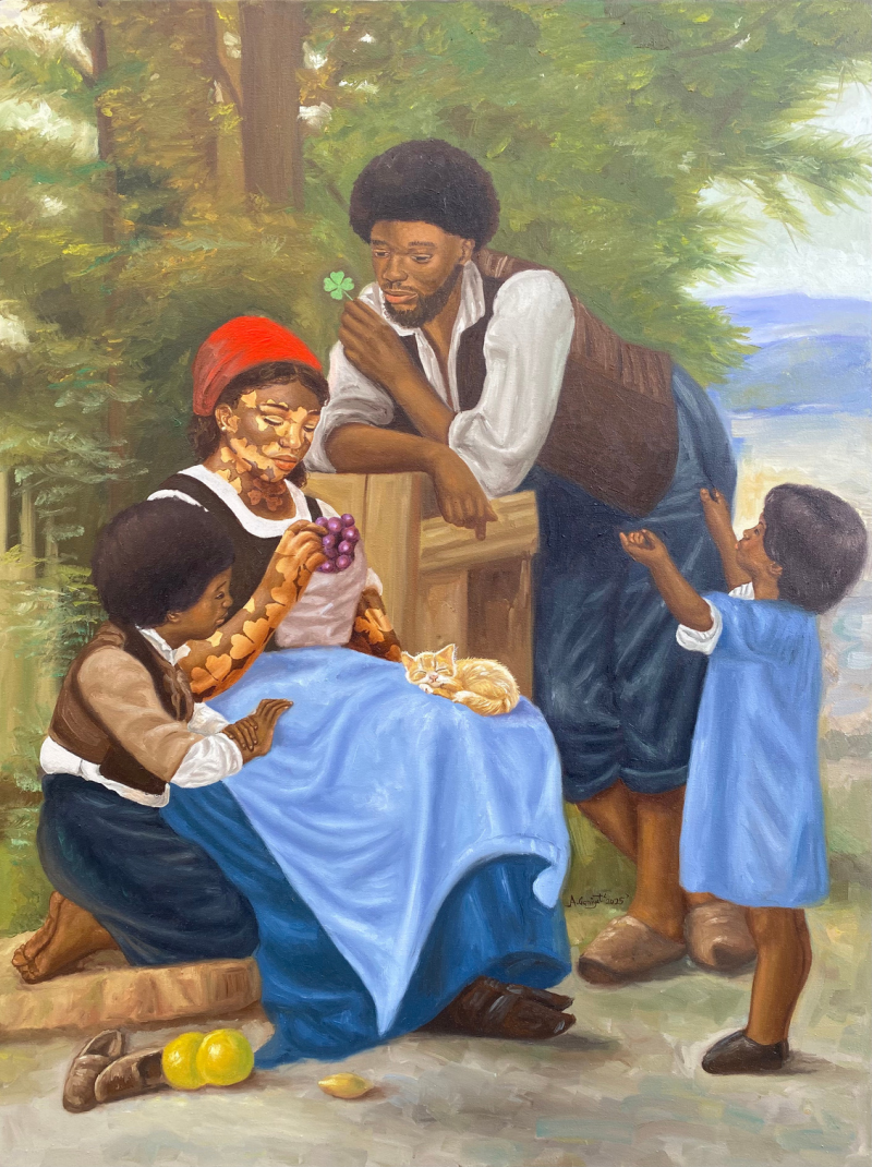 'When The Wind Feels Like A Melody' figurative oil painting by artist Ganiyat Abdulazeez, 48x36 inch, on canvas