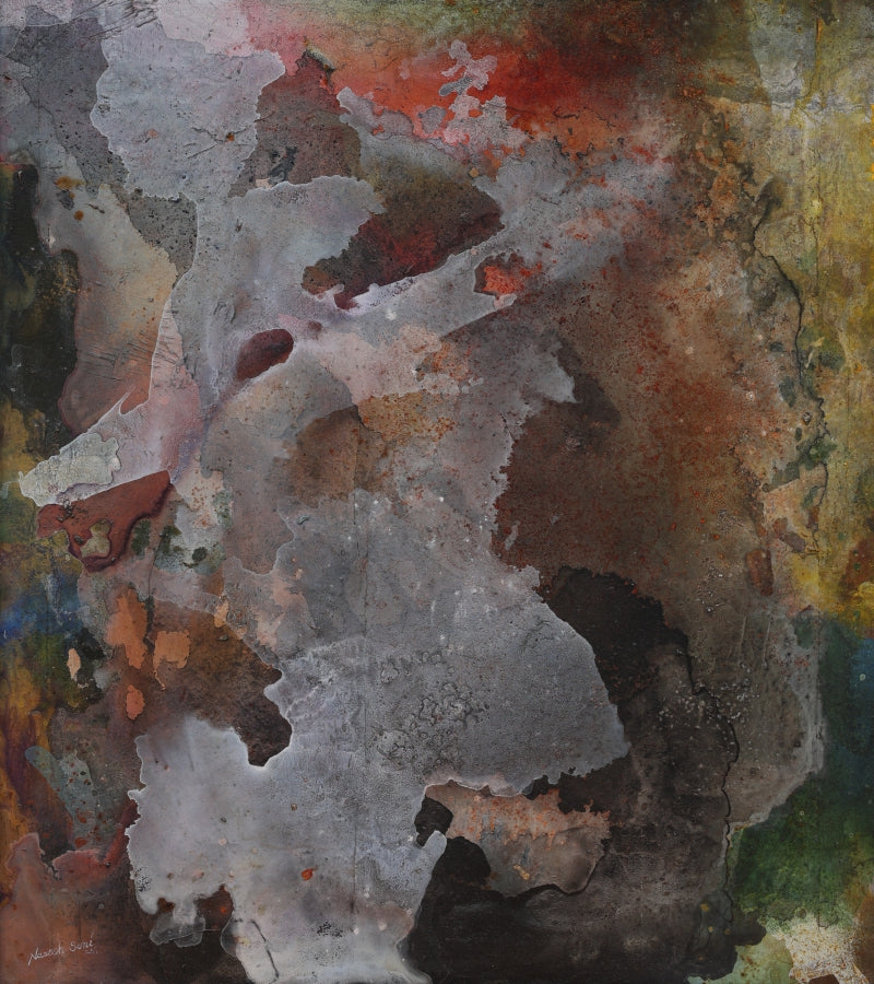 Where Elements Meet' contemporary mixed-media painting by artist Naresh Soni, 32x28 inch, on plywood