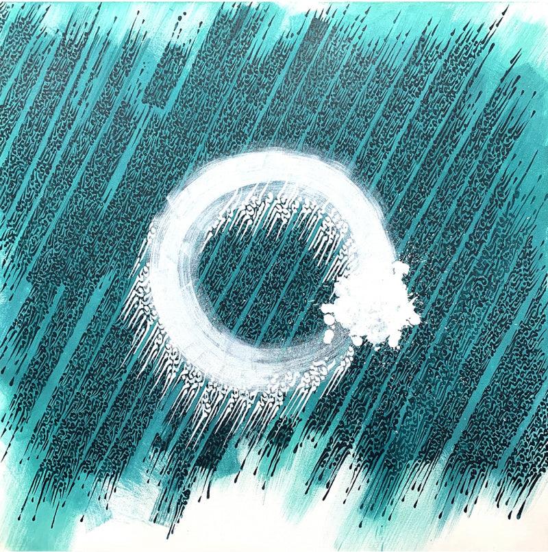 Calligraphy acrylic painting titled 'Whirl Of Life', 36x36 inches, by artist Shaikh Ahsan on Canvas