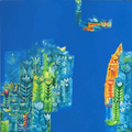 Whispers Of The Blue Forest' contemporary acrylic painting by artist Ashish Bodade, 48x48 inch, on canvas