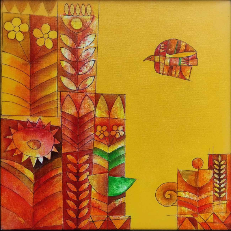 Whispers Of Hertiage 2' contemporary acrylic painting by artist Ashish Bodade, 18x18 inch, on canvas