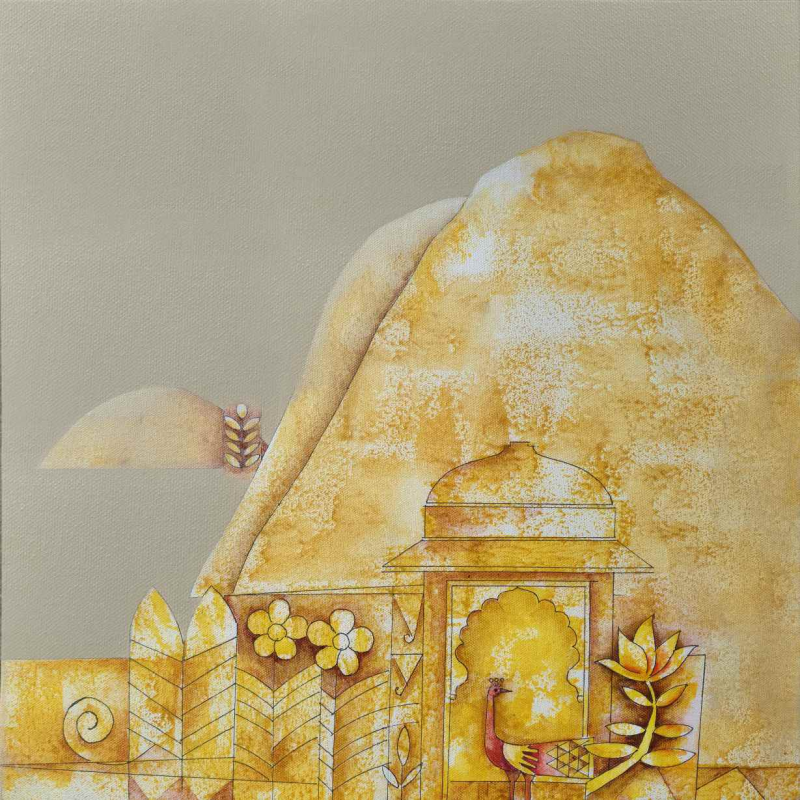 Whispers Of Hertiage 3' contemporary acrylic painting by artist Ashish Bodade, 18x18 inch, on canvas