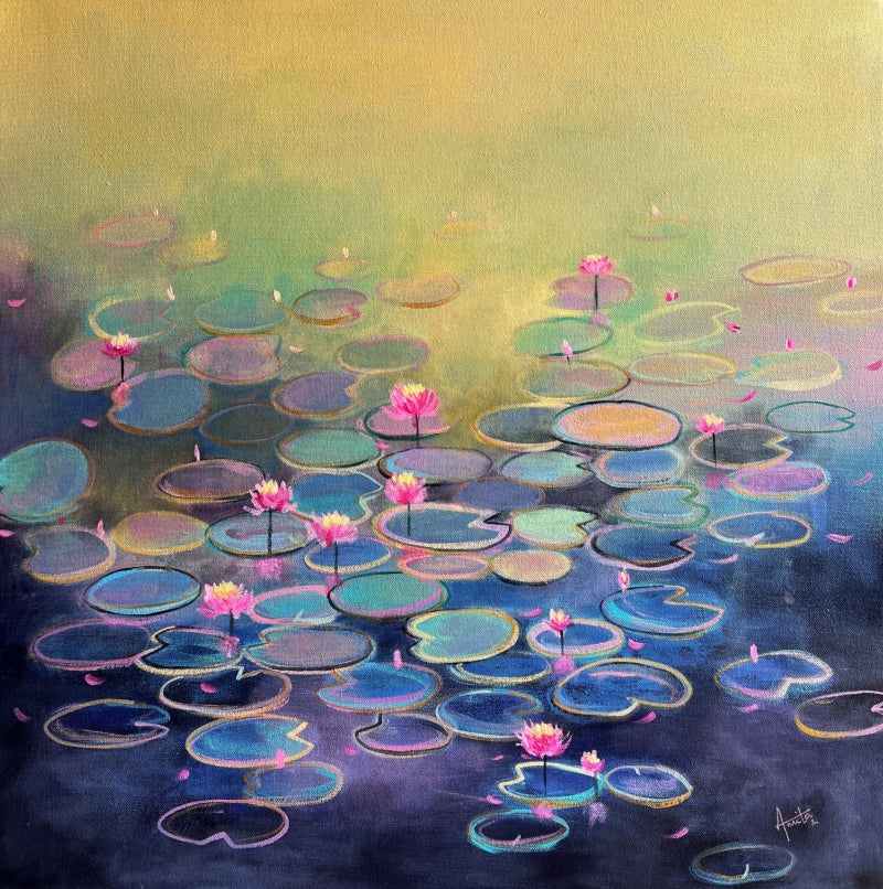 'Whispers Of Love' nature acrylic painting by artist Amita Dand, 24x24 inch, on canvas