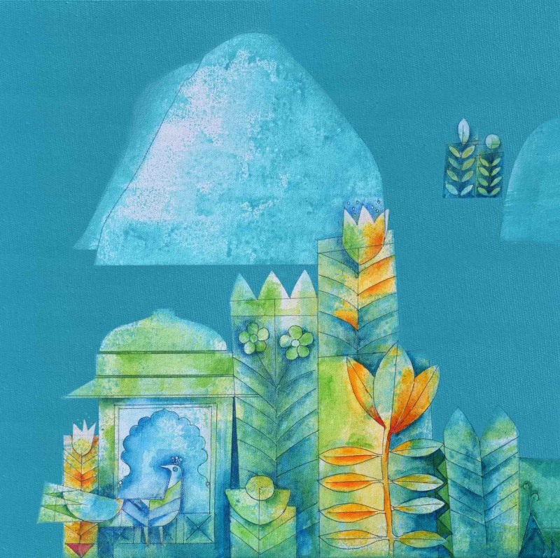 Whispers Of Nature' contemporary acrylic painting by artist Ashish Bodade, 18x18 inch, on canvas