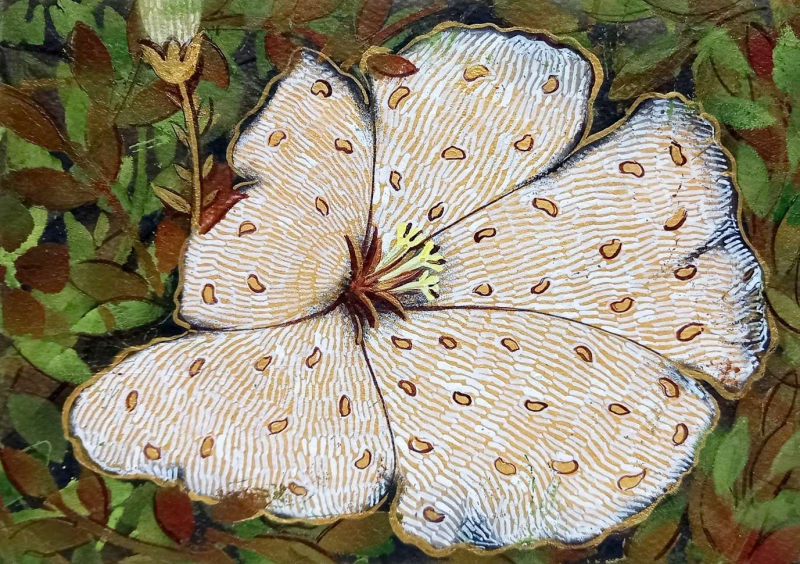 White Aparajita' nature mixed-media painting by artist Yogesh Powale, 6x8 inch, on paper