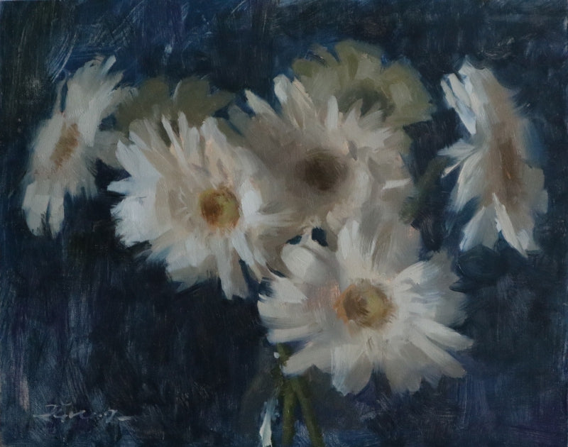 White Daisy' nature oil painting by artist Rohan Daithankar, 10x12 inch, on linen