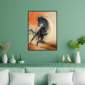 Preview of 'White Horse 2' Painting by D Tiroumale shown on a wall in a furnished room.