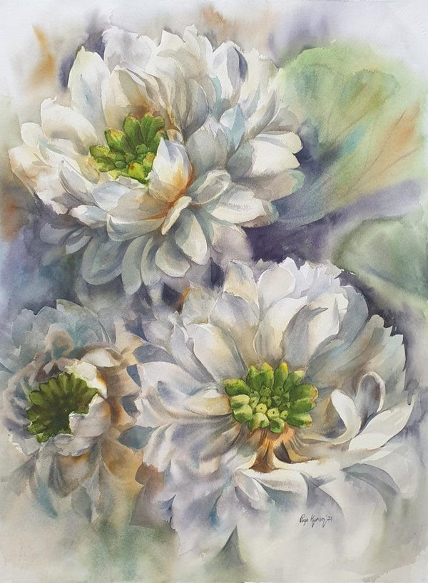 White lotus 2 Painting by Puja Kumar