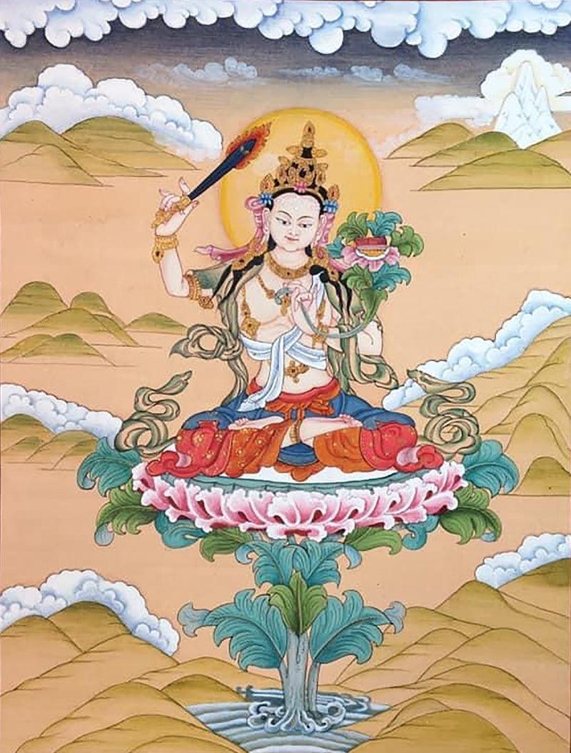 Religious watercolor painting titled 'Whitetara', 12x10 inches, by artist Aditi Agarwal on Paper