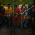 Figurative watercolor painting titled 'Who Is Going With Us Bahuroopi', 18x23 inches, by artist Sudipta Karmakar on Paper