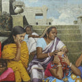 Figurative mixed media painting titled 'Whole Family On The Steps', 30x48 inches, by artist Biswajit Roy on Canvas