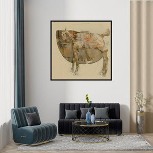 Preview of 'The Wild Goat 2' Painting by Ajay Deshpande shown on a wall in a furnished room.