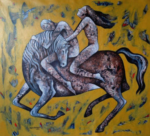 Wild Horse (A Mystic Ride) by Ranjith Raghupathy, Original Acrylic Figurative Painting on Canvas, Large Horizontal Wall Art