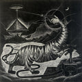 Wild Revenge' contemporary wood cut printmaking by artist Prashant Kuwar, 59x59 inch, on cloth