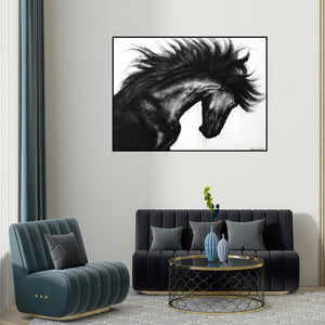 Anand Sai's 'Wild Spirit 1 (Windswept Mane)' painting visualized above a sofa in a contemporary room.