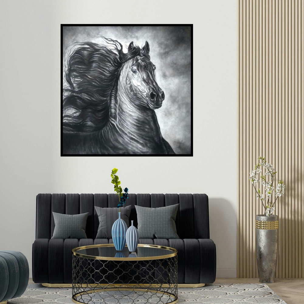 Anand Sai's 'Wild Spirit 2 (Windswept Majesty)' painting visualized above a sofa in a contemporary room.