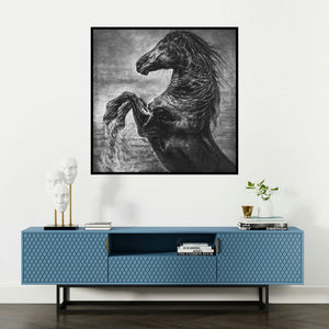 'Wild Spirit' painting by Anand Sai shown on a wall in a furnished room.