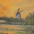 Landscape oil painting titled 'Windmill', 12x15 inches, by artist Krupa Shah on Canvas