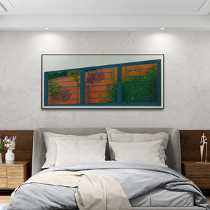 Preview of 'Window Perspective (Window to Tranquility)' Painting by Protyusha Mitra shown on a wall in a furnished room.