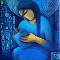 Figurative acrylic painting titled 'Winged Dreams', 24x18 inches, by artist Mousumi Mukherjee on Canvas