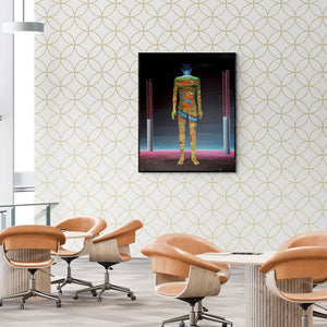 In-situ view of Sajith Puthukkalavattom's 'Wings Sporting Earthworms' painting in a room