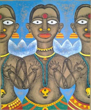 Winter by Ranjith Raghupathy, Original Acrylic Figurative Painting on Cardboard, Medium Vertical Wall Art