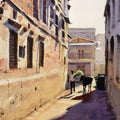 Cityscape watercolor painting titled 'Winter Morning Light', 14x10 inches, by artist Ramesh Jhawar on Paper