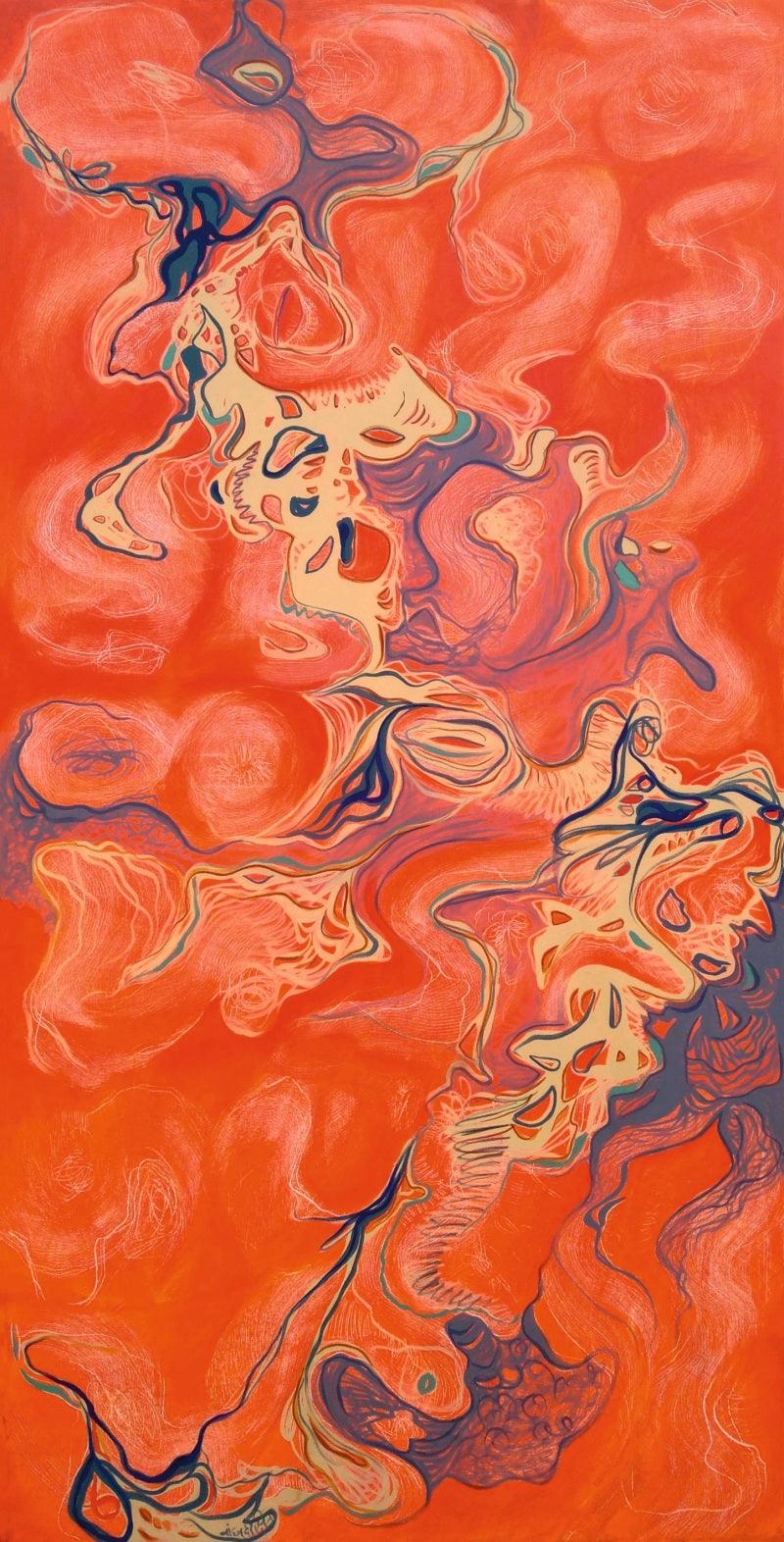 Abstract mixed media painting titled 'With Sun', 72x36 inches, by artist Vanchha Dixit on Canvas