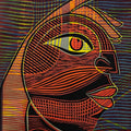 Within Her Gaze' contemporary wood cut printmaking by artist Arvind Sharma, 16x12 inch, on paper