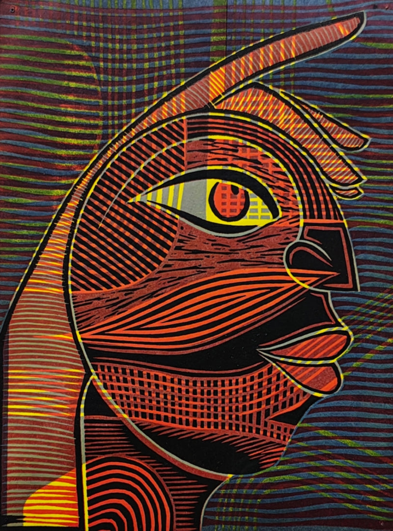 Within Her Gaze' contemporary wood cut printmaking by artist Arvind Sharma, 16x12 inch, on paper