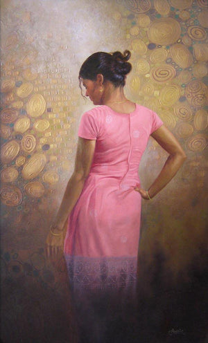 Woman by Baburao (Amit) Awate, Original Oil Photorealistic Painting on Canvas, Medium Vertical Wall Art